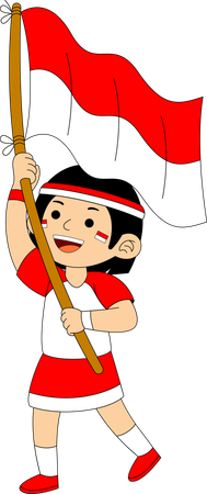 Indonesian Girl holding Indonesia Flag  Illustration