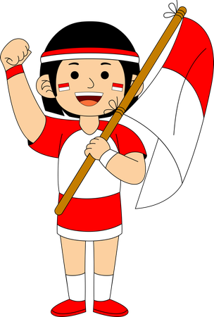 Indonesian girl holding Indonesia Flag  Illustration