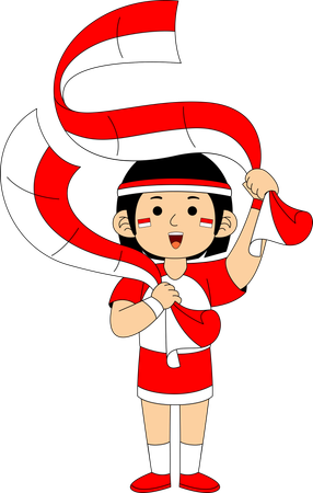 Indonesian Girl standing with Indonesia Flag  Illustration