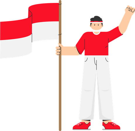 Indonesian hero holding Indonesian flag  Illustration