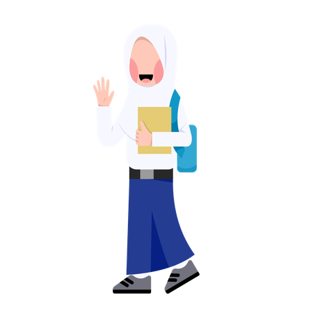 Indonesian hijab girl is going to school  Illustration