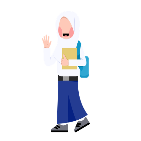 Indonesian hijab girl is going to school  Illustration