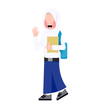 Indonesian hijab girl is going to school  Illustration