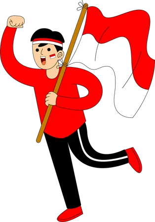 Indonesian man holding Indonesia Flag  Illustration