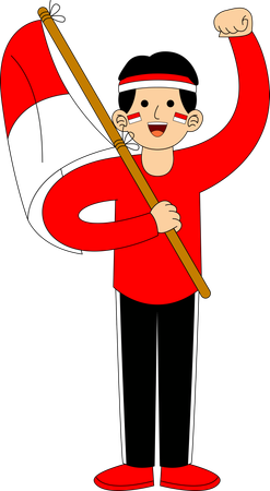 Indonesian man holding Indonesia Flag  Illustration