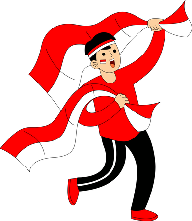 Indonesian man holding Indonesia Flag  Illustration