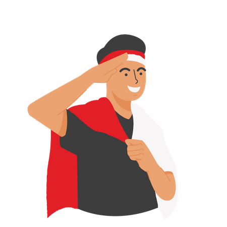 Indonesian man saluting flag  Illustration