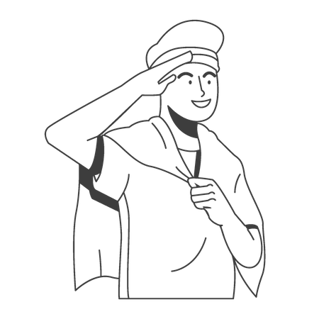 Indonesian man saluting flag  Illustration
