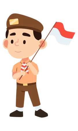 Indonesian man with red flag  Illustration