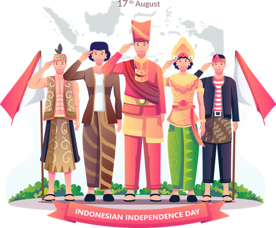 Indonesian people celebrating Indonesia's independence day on August 17th  Illustration