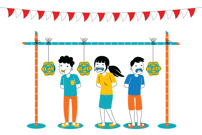 Indonesian people playing blowing air game  Illustration