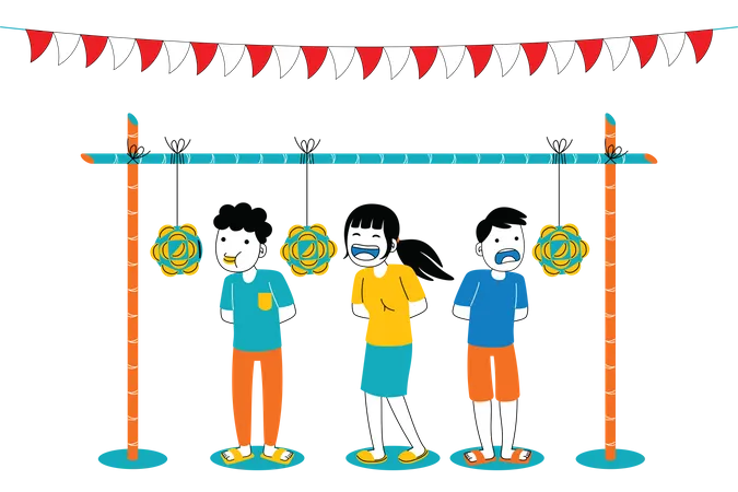 Indonesian people playing blowing air game  Illustration