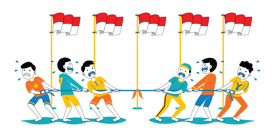 Indonesian people playing Tug of war  Illustration