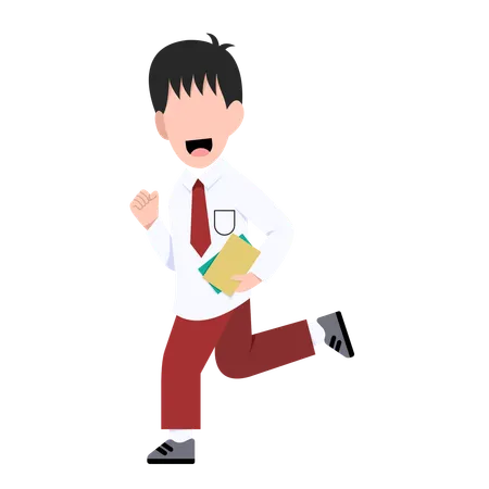 Indonesian school boy is running to school  Illustration