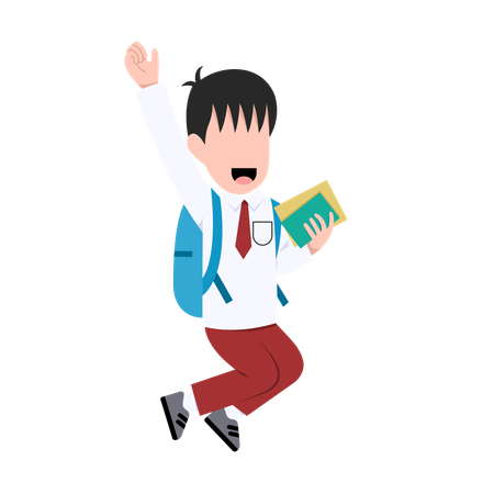 Indonesian student boy is happy going to school  Illustration