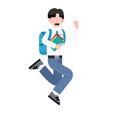 Indonesian student boy is jumping after exam completion  Illustration