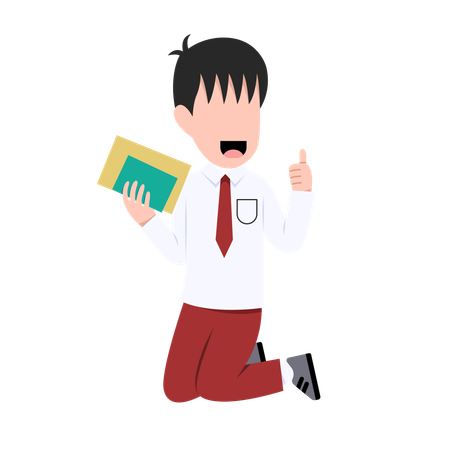 Indonesian student boy is jumping high  Illustration