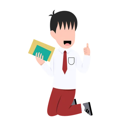Indonesian student boy is jumping high  Illustration