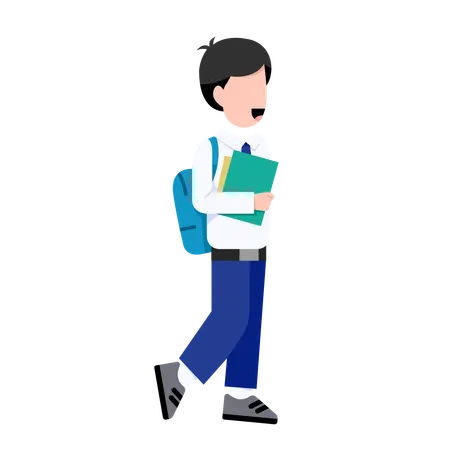 Indonesian student boy is walking to school  Illustration