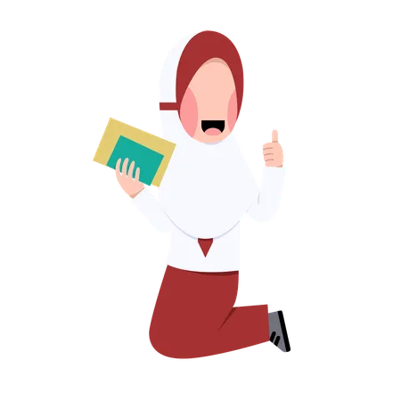 Indonesian Hijab Elementary School Student Illustration