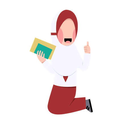 Indonesian student girl is happy going to school  Illustration