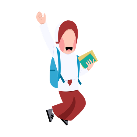 Indonesian student girl is happy going to school  Illustration