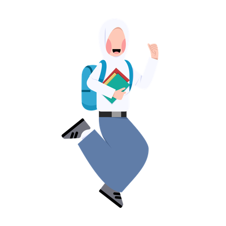 Indonesian student girl is jumping after exam completion  Illustration