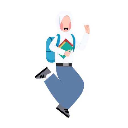 Indonesian student girl is jumping after exam completion  Illustration