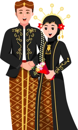 Indonesian Traditional Wedding Couple Illustration