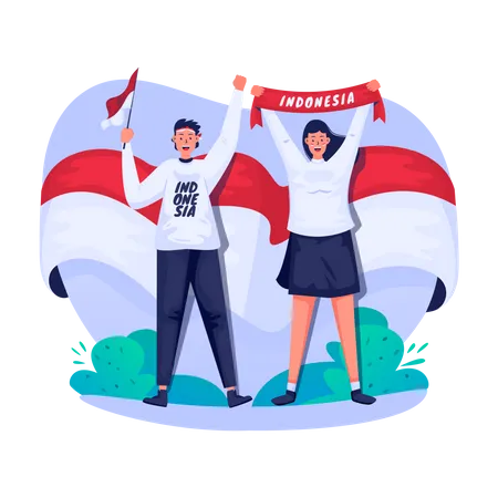 Illustration Of Two Indonesian Youths Celebrating Independence Day Illustration