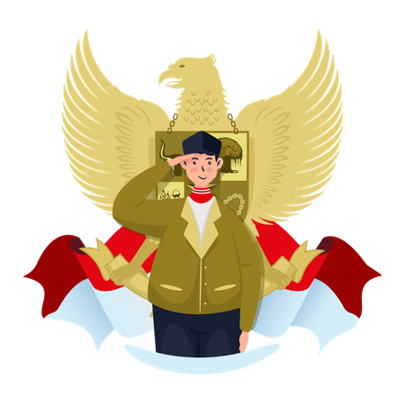 Indonesian youth character with salute poses  Illustration