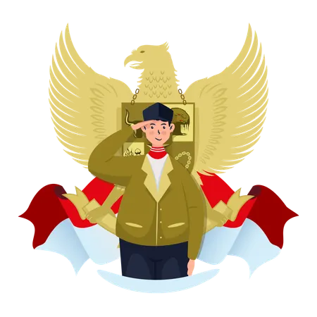 Indonesian youth character with salute poses  Illustration