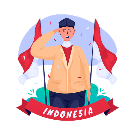 Indonesian youth make a salute gesture  Illustration