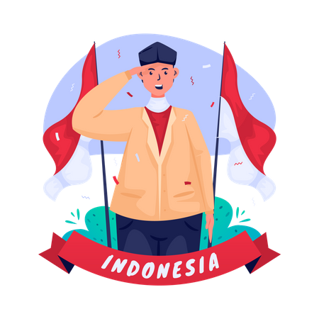 Indonesian youth make a salute gesture  Illustration