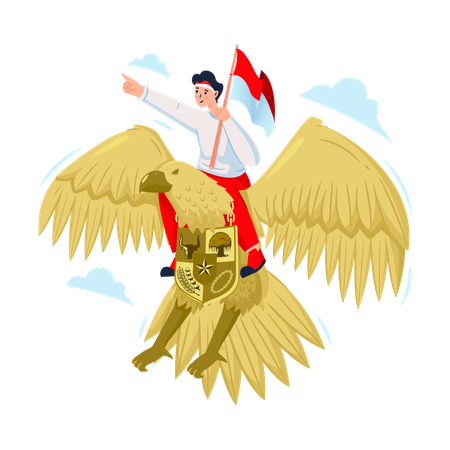 Indonesian youth riding garuda bird  Illustration