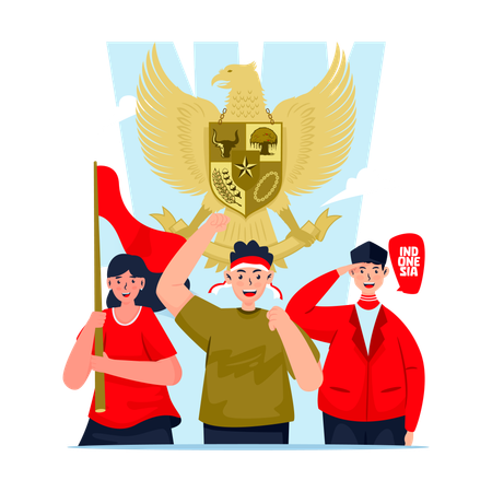 Indonesian youth with Garuda symbol celebrating Pancasila day  Illustration