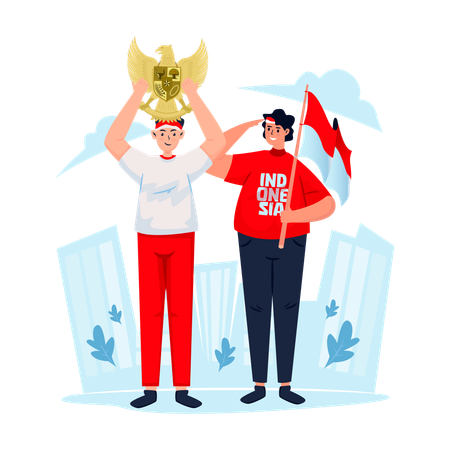 Indonesian youths celebrating pancasila day  Illustration