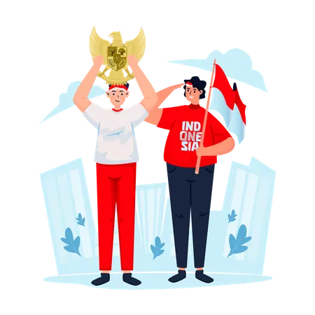 Indonesian youths celebrating pancasila day  Illustration
