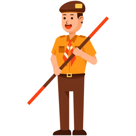 L'Indonésie Scout Boy holding stick  Illustration