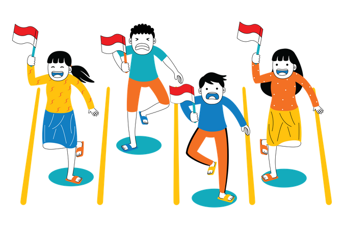 Indonésiens jouant à une course sur une jambe  Illustration