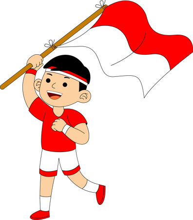 Indonesischer Junge hält indonesische Flagge  Illustration