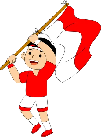 Indonesischer Junge hält indonesische Flagge  Illustration