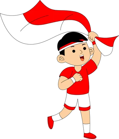 Indonesischer Junge hält indonesische Flagge  Illustration