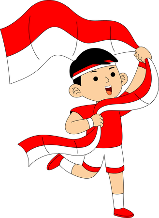 Indonesischer Junge hält indonesische Flagge  Illustration