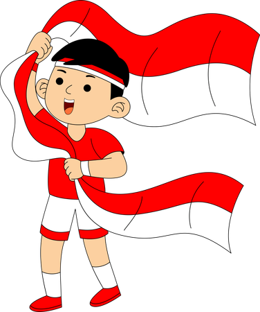 Indonesischer Junge hält indonesische Flagge  Illustration