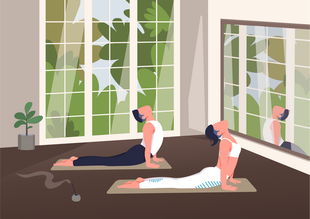 Indoor yoga class Illustration