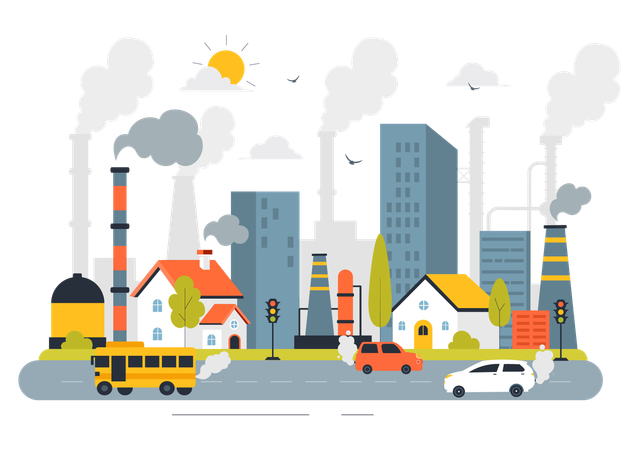 Industria causante de contaminación del aire  Ilustración