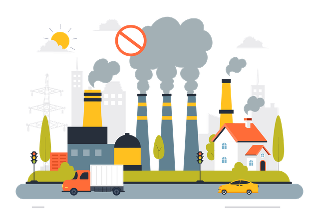 Industria causante de contaminación del aire  Ilustração