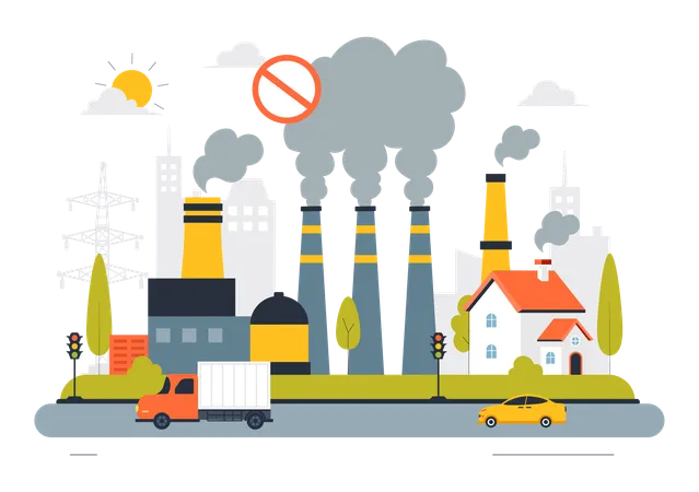 Industria causante de contaminación del aire  Ilustração