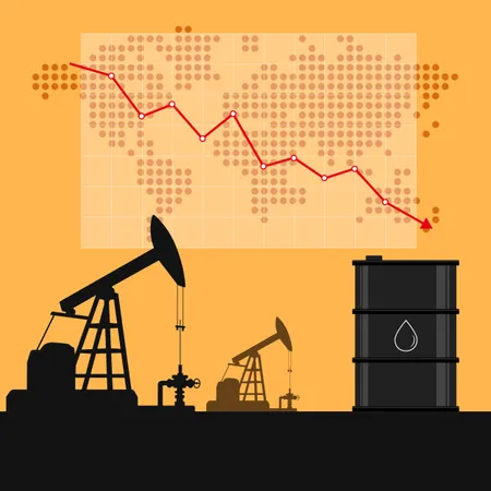 Concepto De Industria Petrolera Grafico De Caida Del Precio Del Petroleo Con Fondo De Mapa Mundial Mercados Financieros Ilustracion Vectorial Ilustración